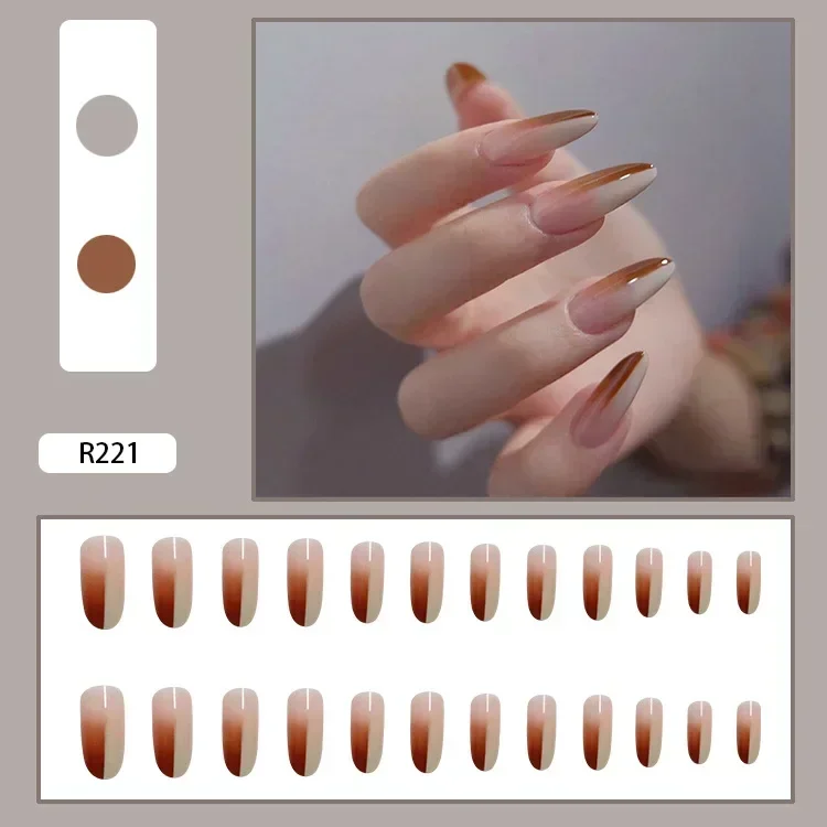 24 Stks/doos Nep Nagels Pers Op Nagel Franse Tips Set Nagel Met 24 Stuks Lijm Sticker Nail Art