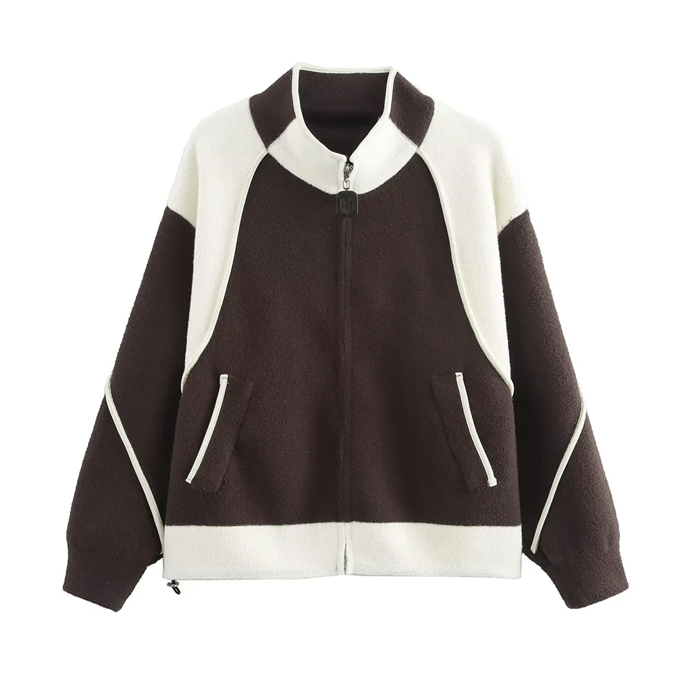 

Autumn and winter new fashionable women's clothing casual and elegant design sense boutique Korean velvet contrasting sweater