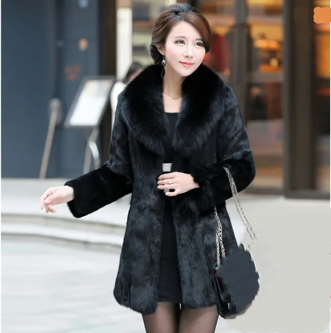   Kołnierz z futra Królicze futro Płaszcz Średniej Długości ort Sle Jesień Zima Mama Intimated Skóra Futro Jaet Koreańska Wersja Tee Bu...