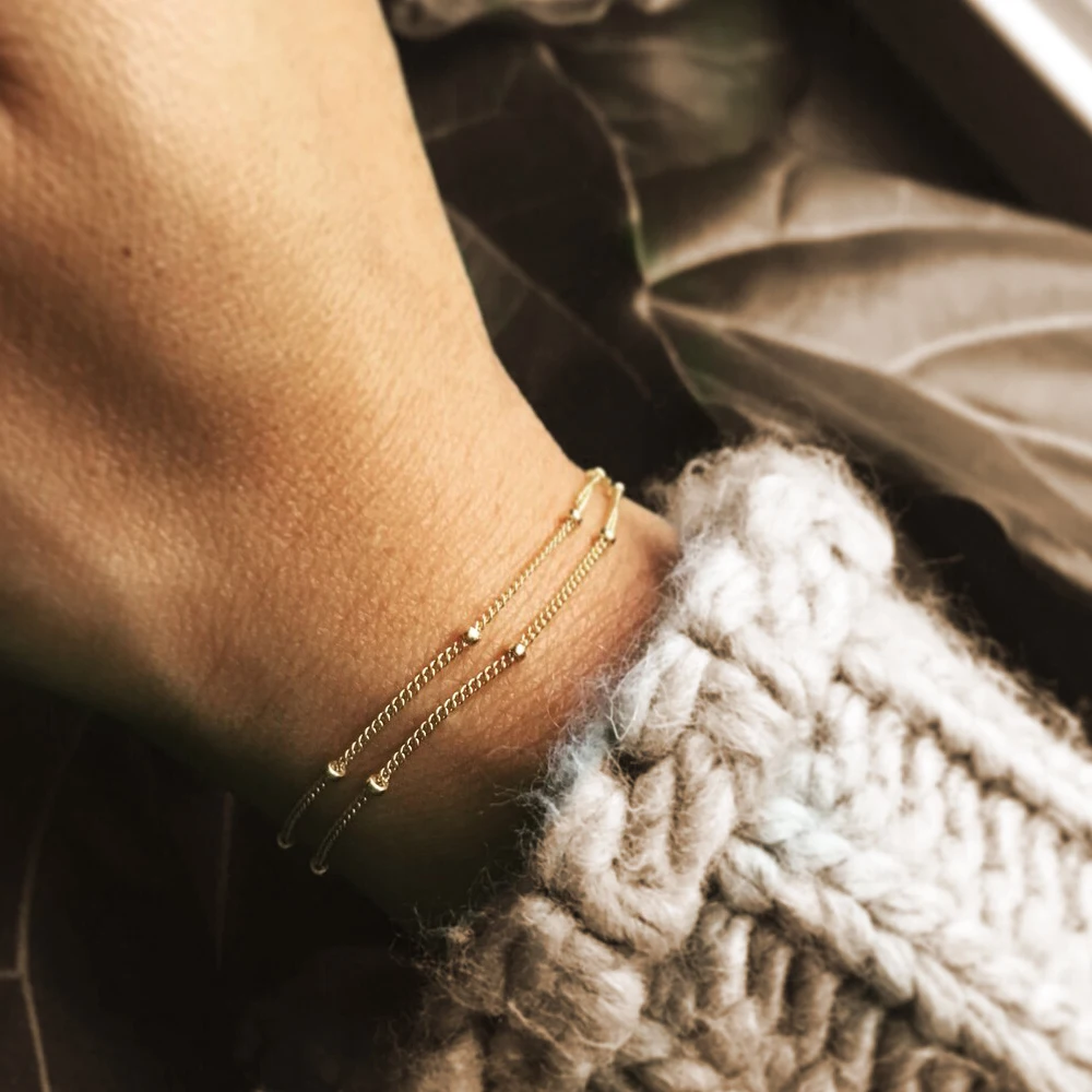 EManco 10PCS Wholesale Simple Female Dainty Chain Bracelet Jewelry Layered Beads Chain Bracelet For Women Stainless Steel Chain