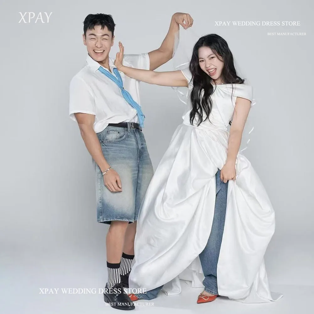 

XPAY Modern A Line Soft Satin Wedding Party Dresses Korea Photo shoot Floor-Length Corset Back Bride Gowns Formal Customized