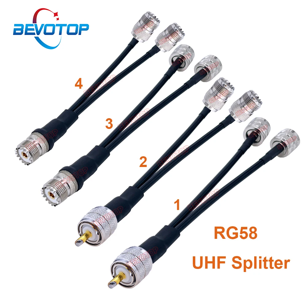 1PCS RG58 UHF Splitter Cable, PL259 UHF Male Plug / SO239 UHF Female Jack, UHF RG-58 Cable Splitter Jumper BEVOTOP Custom-made