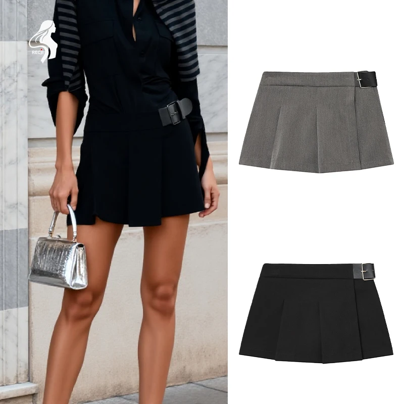 RECJI Damesrokbroek Modieus Veelzijdig Brede geplooide riem Rokbroek Essentieel lente- en herfstitem Trafizaran