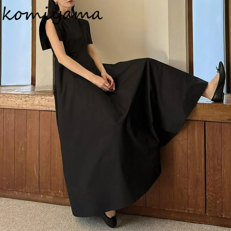 

Summer 2024 New Dresses Women O Neck High Waist Draped Dress Literary Style Vestidos Loose Elegant High Waist Robe Femme