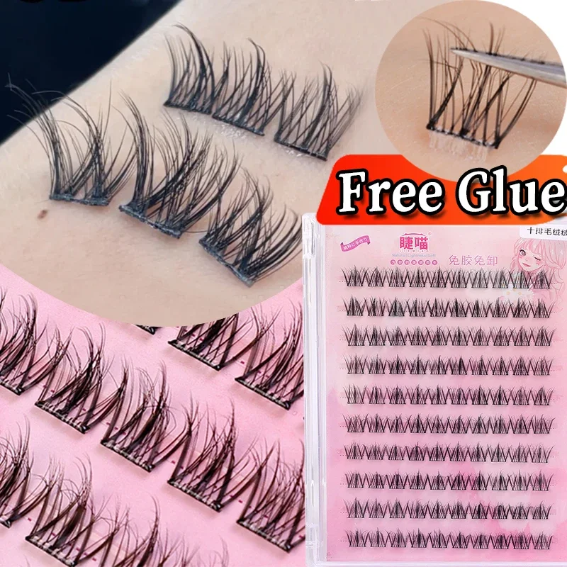 5D Curling False Eyelash Self Adhesive Lashes Manga Soft Fluffy Individual Eyelash Natural Cluster Eyelashes Extensions Makeup