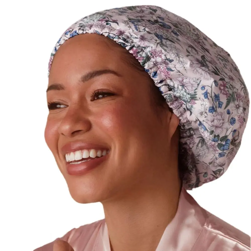 Three Layer Shower Cap with Silk Lining Elastic Band Women Show Caps Waterproof Large Shower Caps for Long Thick Hair Soft Bath