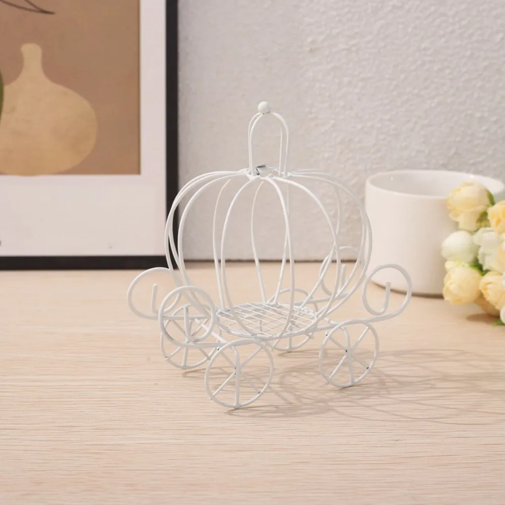 Boîte de rangement pour bonbons en forme de carrosse citrouille creuse, en métal doré/blanc, pour décoration de mariage et centre de table