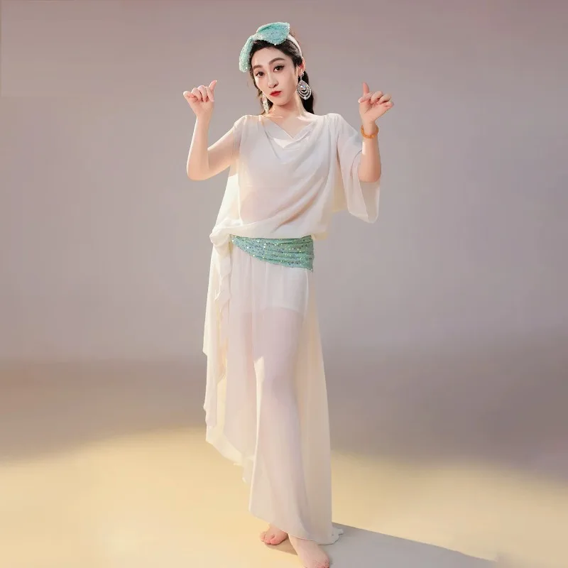 Chiffon Belly Dance Robe Spring Summer Folk Style Stage Performance Dance Costume