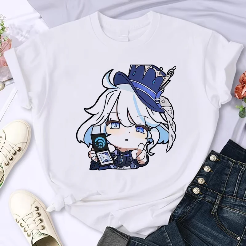 原神ガニュプリント Tシャツ女性ヴェンティ漫画グラフィックカジュアル服トップス Tシャツ夏カジュアルルーズストリートウェア Tシャツ