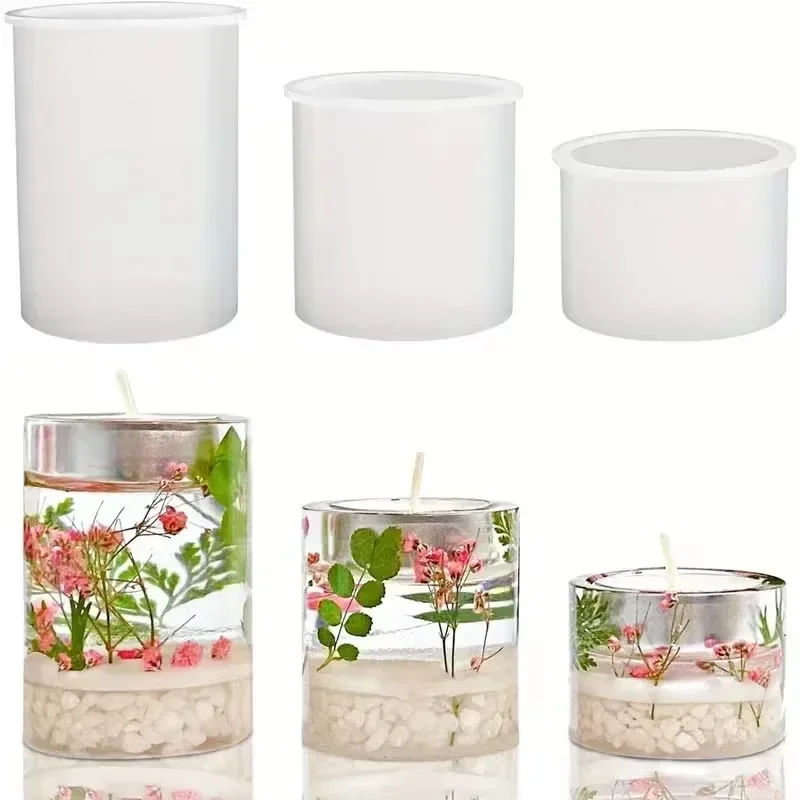 5pcs resin silicone mold set 1 oval tray & 3 s/m/l cylindrical candle holder molds for diy home decor