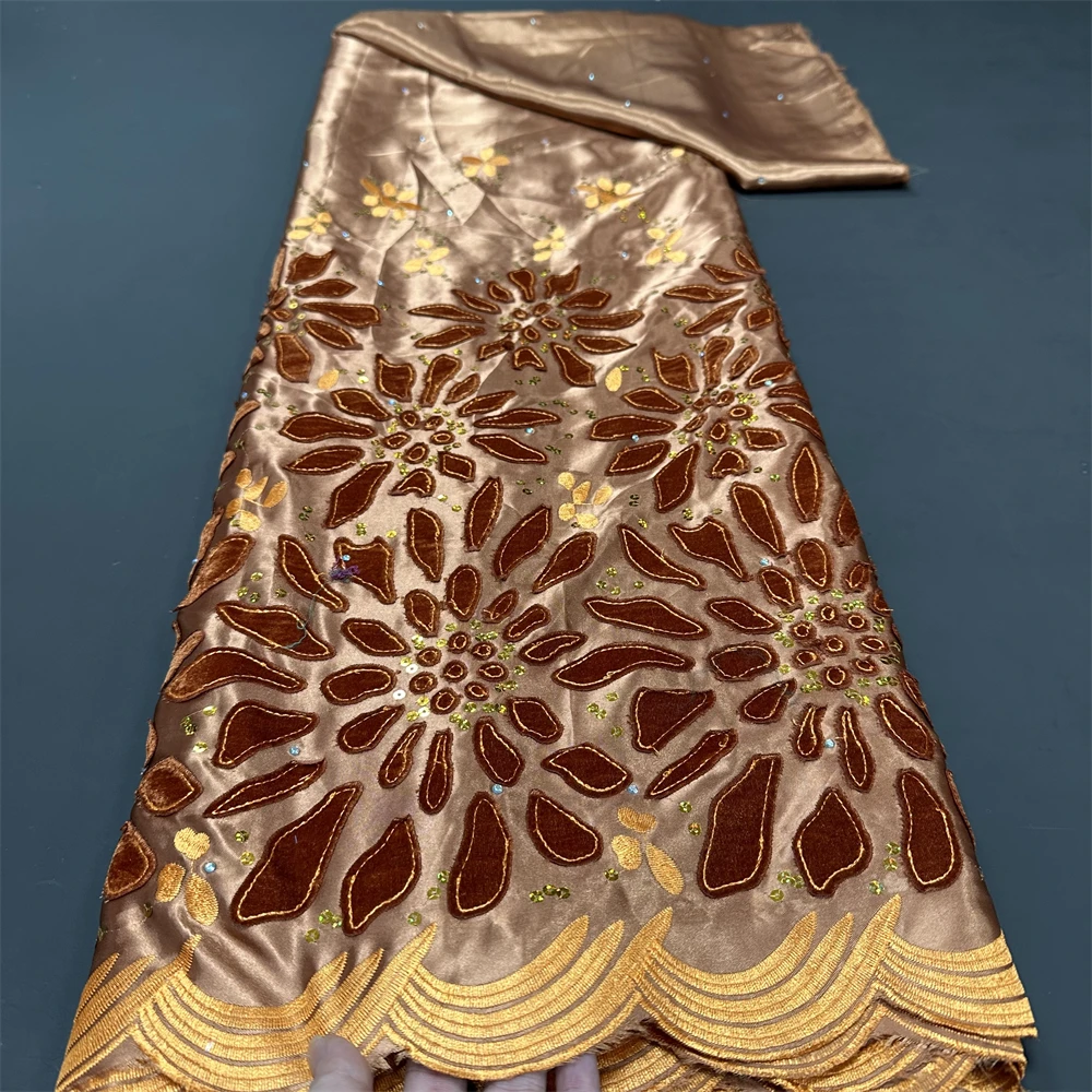 

African Sequins Beaded Lace Fabric 2024 High Quality Lace 5 Yards French Lace Fabric Nigerian Lace Fabrics For