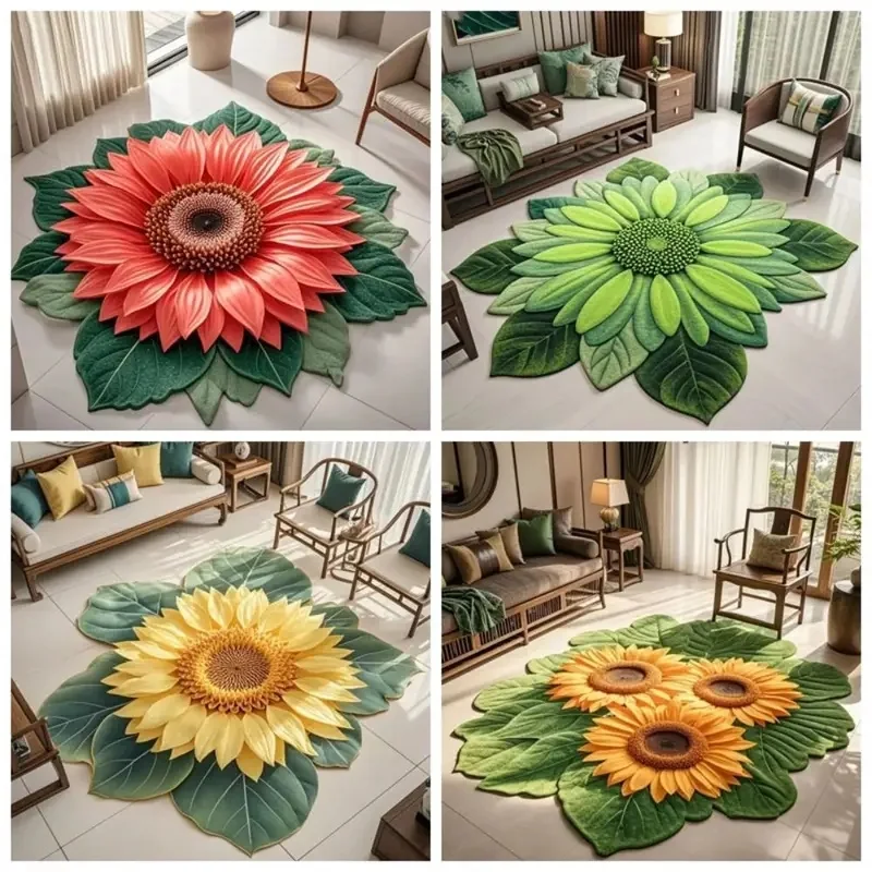 VIKAMA Special-Shaped Sunflower Bath Mat Non-Slip Soft Absorbent Quick Dry Floor Rug for Bathroom Entryway