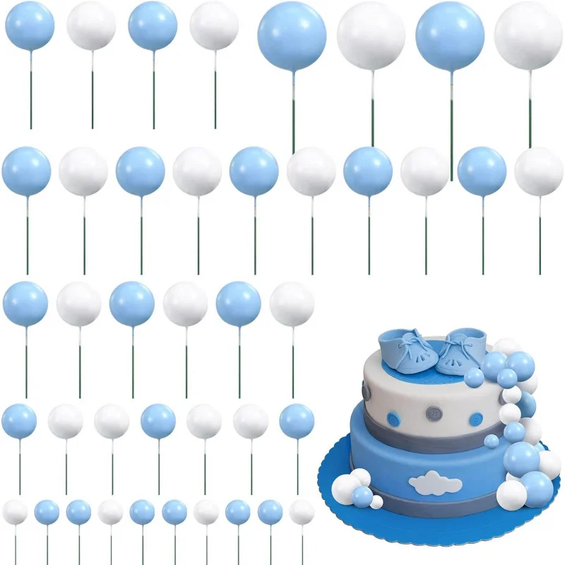 66Pcs/set Gold Ball Foam Ball Cake Toppers Cupcake Plugin Bake Desserts DIY Birthday Party Wedding Baby Shower Cake Decorations