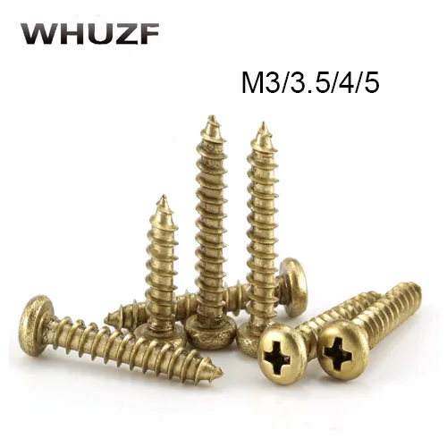 20/50/100PCS M3 M3.5 M4 M5 Brass Round Head Wood Screws Self Tapping Working Tools Chipboard Slotted Round Head Copper Screw