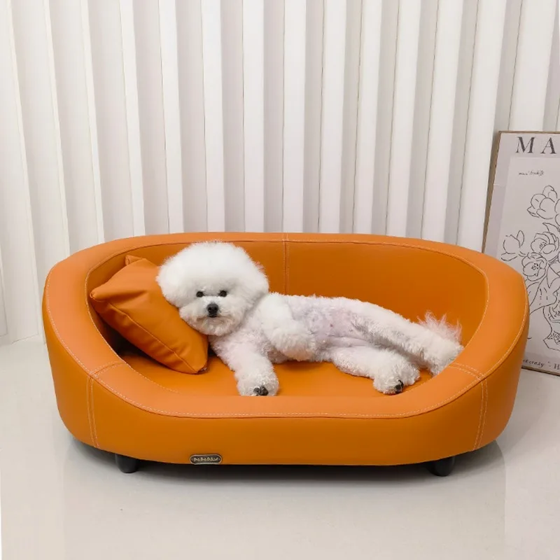 

‌Premium Leather Dog Bed, Non-Shedding Pet Sofa Bed, Washable Elevated Dog House, All-Season Waterproof Dog Mat