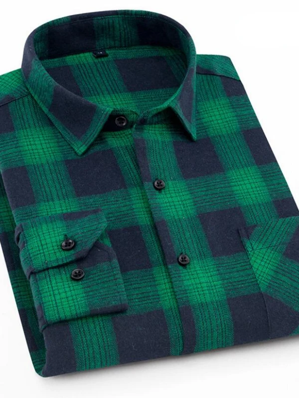 

Casual Plaid Long Sve irt Brued Stand Fit Busin Gentleman Sle Youth Autumn Wear Iron Free European Simple Design