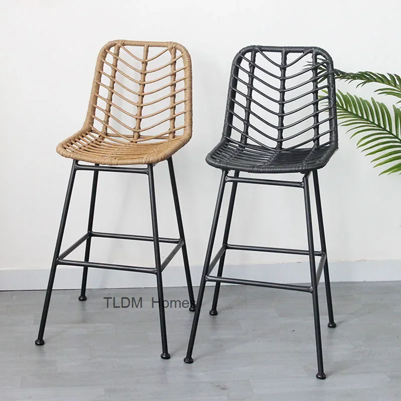 

Rattan Chairs High Backrest Waterproof Retro Style Outdoor Garden Barber Restaurant Stool Salon Chaise Longue Dinning Furniture