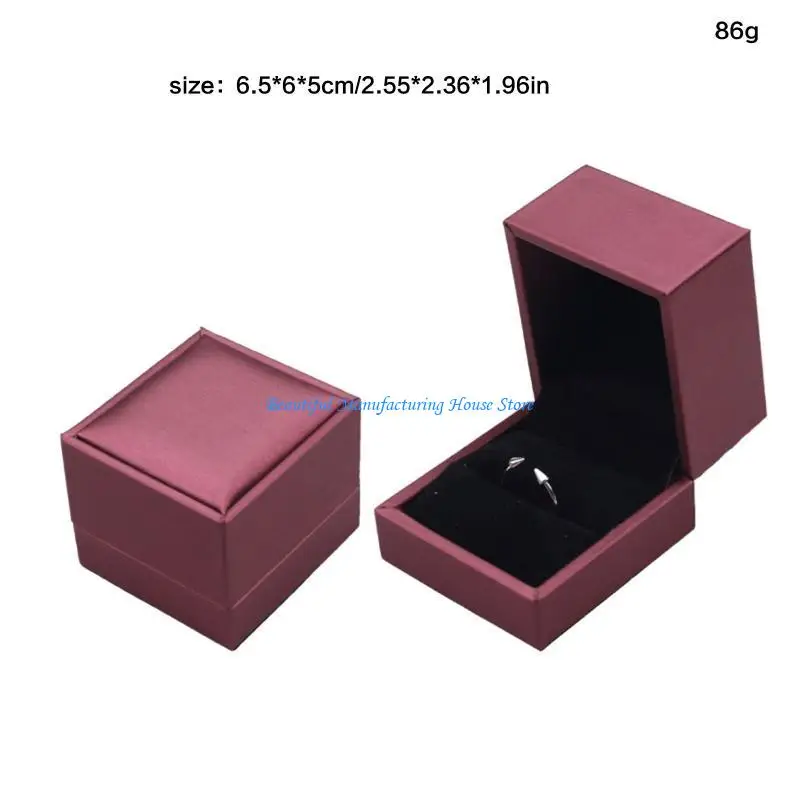 صندوق مجوهرات E56A Flannel LED مع ضوء LED لصندوق عرض خاتم الزفاف كهدية للحبيب