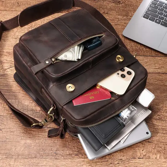 HUMERPAUL męska torba na ramię skóra licowa Vintage torby typu Crossbody do pracy wysokiej jakości skóra bydlęca męska torebka listonoszka