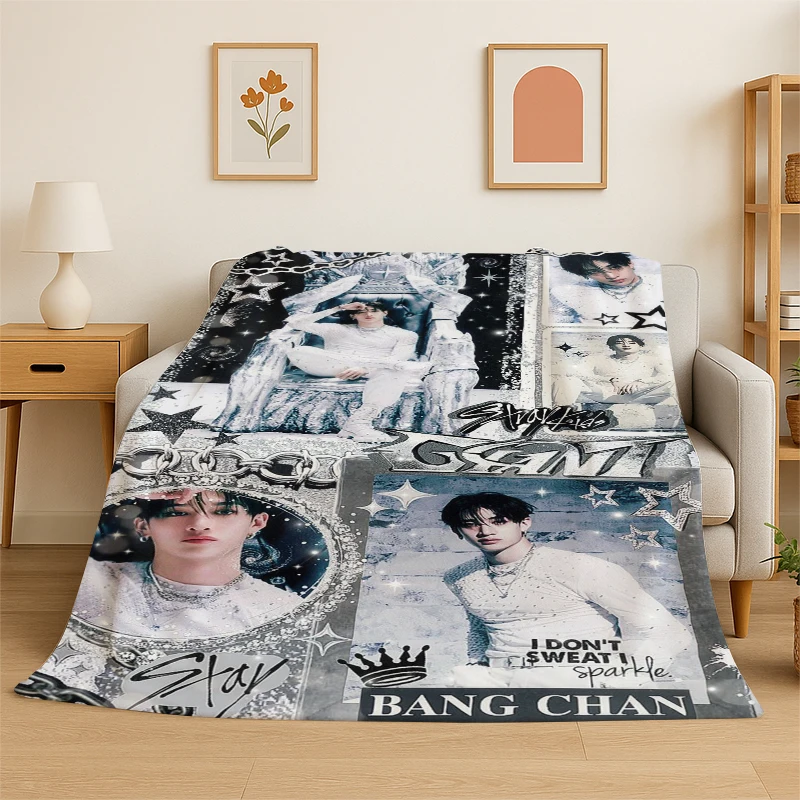 Kpop Bang Chan Stray Kids Musik-Flanelldecke, weiche, warme Überwurfdecke für Schlafzimmer, Wohnzimmer, Bett, Reisen, Camping, Picknick, Geschenk