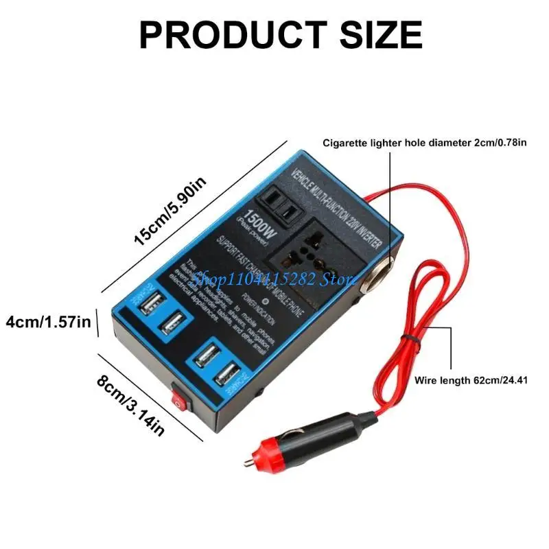  Car Inverter 1500W DC12V/24V to  Socket Power Inverter Adapter Fast Charging