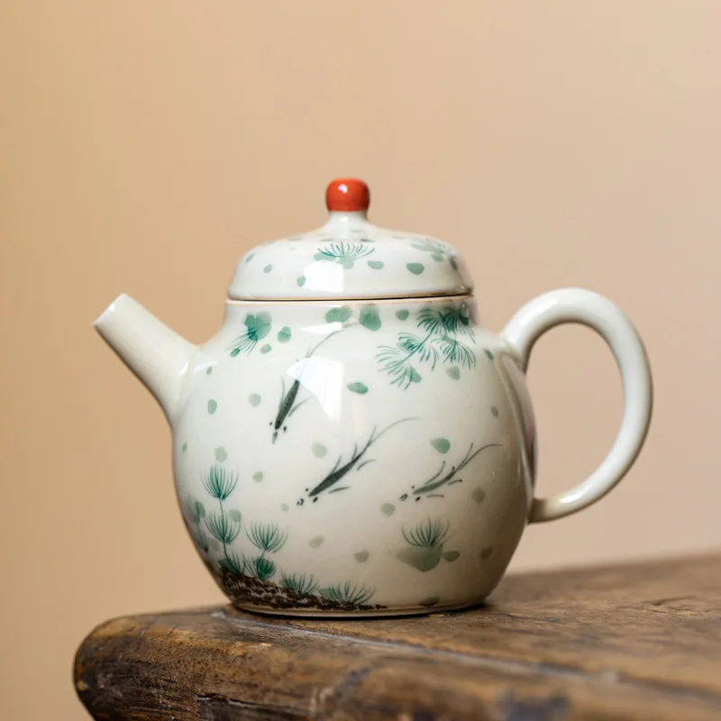 

Hand Painted Porcelain Kung Fu Tea Set Underglaze Vintage Xiaowen Pot Teapot Household with Filter Tea Infuser Tea Kettle