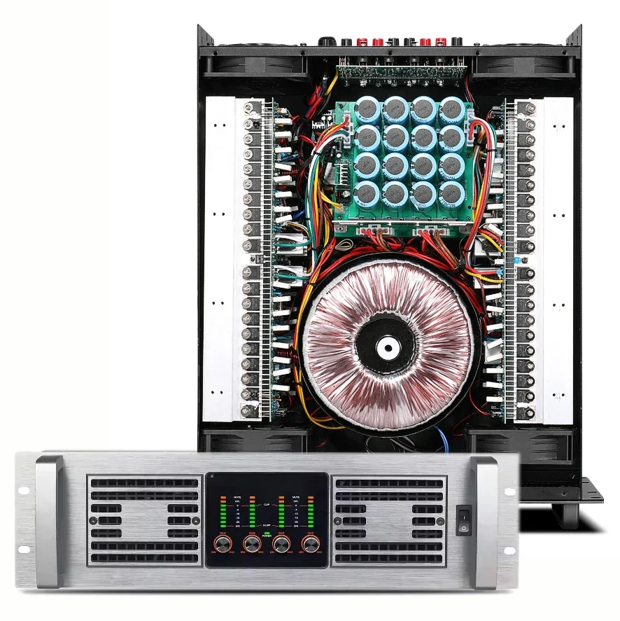 

Hot Sells 3U 4*1100W Professional 4 Channel Power Amplifier Class H Stereo Sound System Stage Performance Bass Sound Amplifier