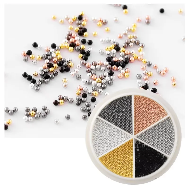 6 Grids Nail Art Tiny Steel Caviar Beads 0.8-1.5mm Mixed Size 3D Design Rose Gold Silver Jewelry Manicure DIY Decoration