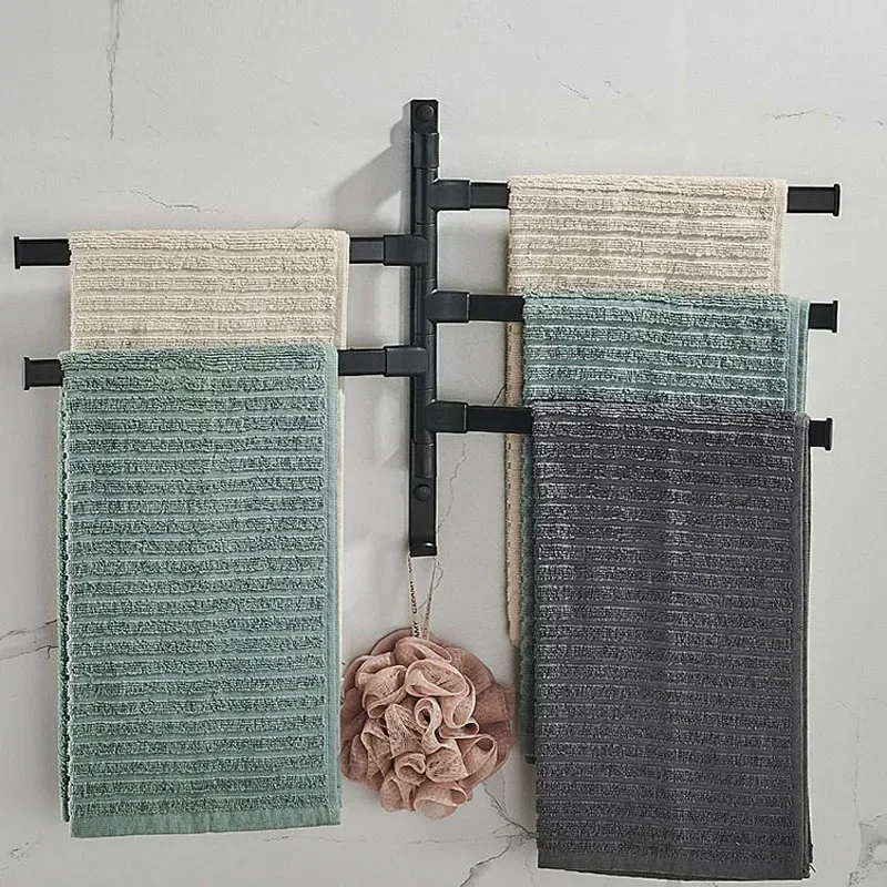 Bathroom Towel Rack Rotatable Towel Holder Space Aluminum 2/3/4/5-Bar Towel Hanger Kitchen Shelf Paper Hanging Wall Mounted
