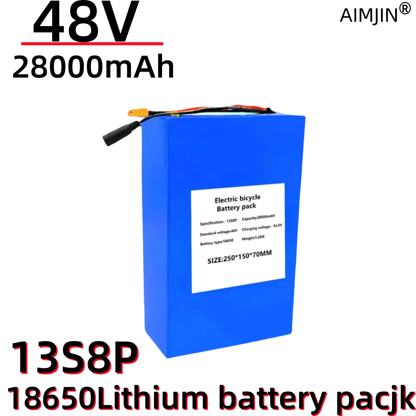 

Newest 48V 28000mAH 13S8P 18650 Lithium Battery Pack 28AH 1000W Electric Bicycle with 50A BMS XT60 Plug