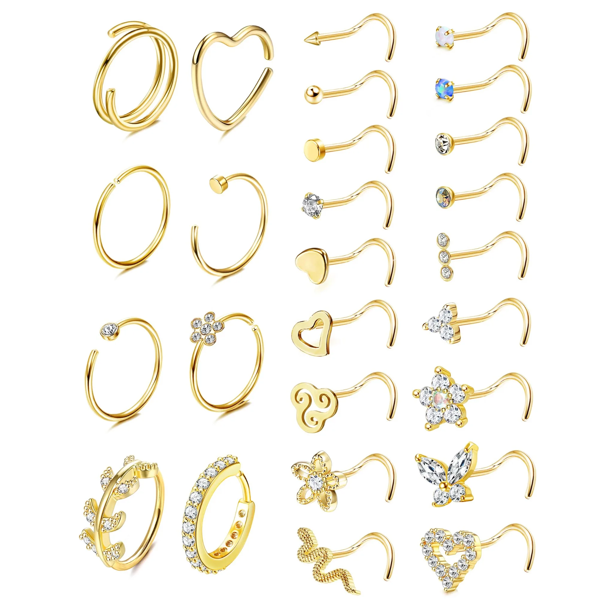 

26 Pcs 20G Nose Ring Nose Stud Surgical Steel Nose Piercings Set CZ Shiny Septum Piercing Jewellery for Women Men
