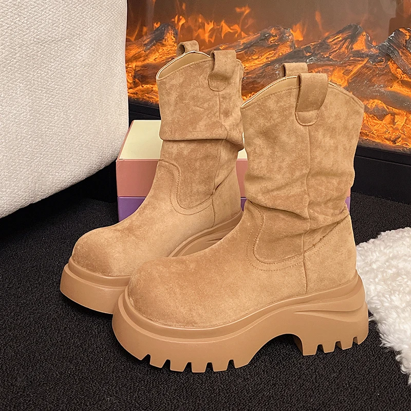 

Ankle Boots for Women Flats Platform Sport Shoes Designer Suede Winter Boots 2025 New Fashion Casual Dress Mujer Chelsea Botas