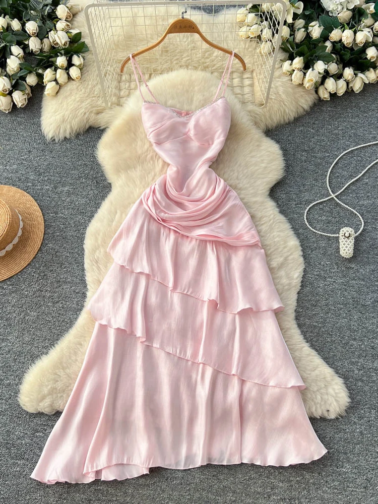 

Многослойное корейское женское платье с кружевной отделкой, приталенное, с завышенной талией, А-силуэт, для летнего отпуска, в стиле феи