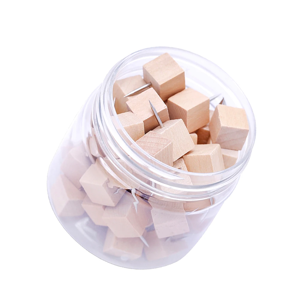 

50pcs Wood Push Pins Square Thumb Tacks Creative Safety Pins for Cork Board Bulletin Board Drywall Office School Exhibition