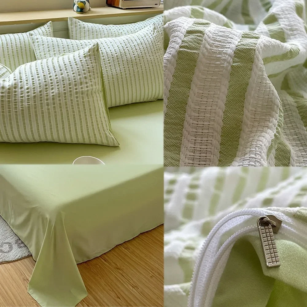 Duvet Cover Set  Minimalist Style Strip Bed Set of Four Pieces Home Luxury Bedding Set Bed Sheets Edredones De Cama Home Decor