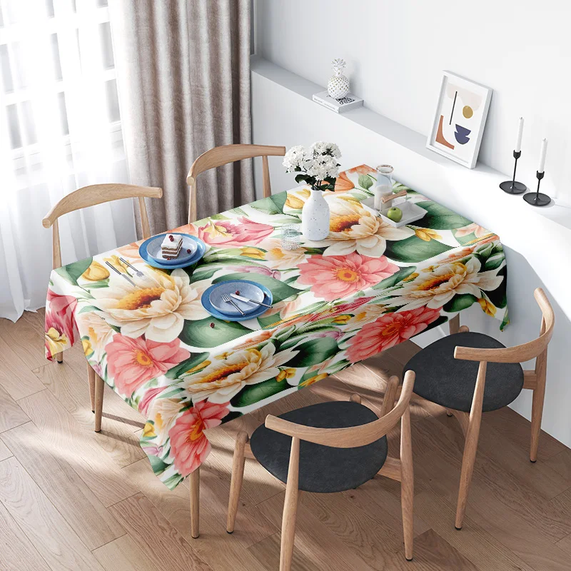 Hermoso juego de mantel floral, complemento perfecto para decoración de su comedor, tela estampada de primera calidad en rosa, amarillo y verde