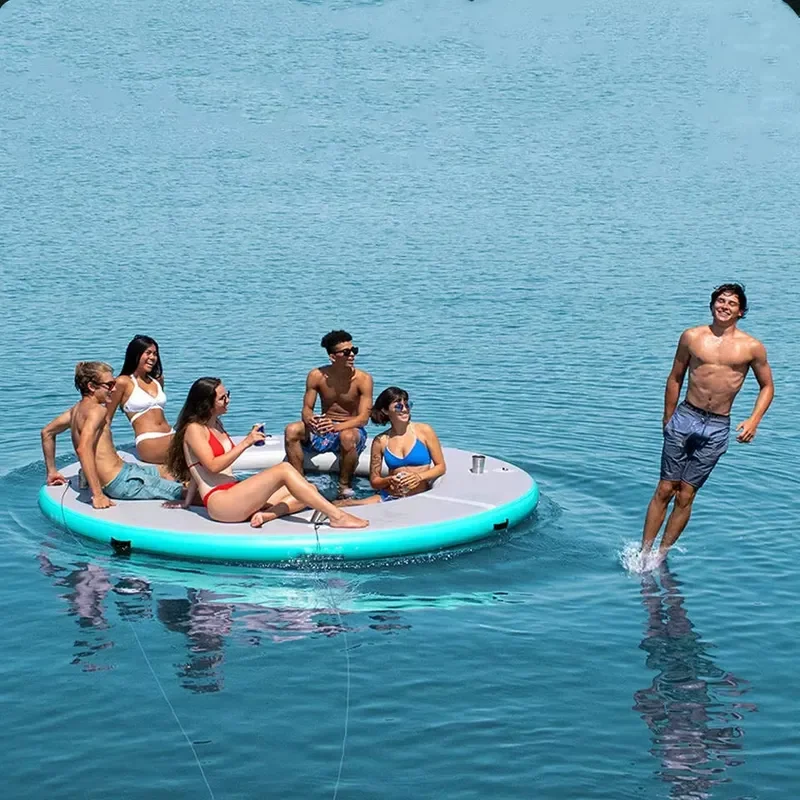Favorite New Collection Customized Circular Mesh Dock Floating Island Inflatable Yacht PVC Material Water Amusement
