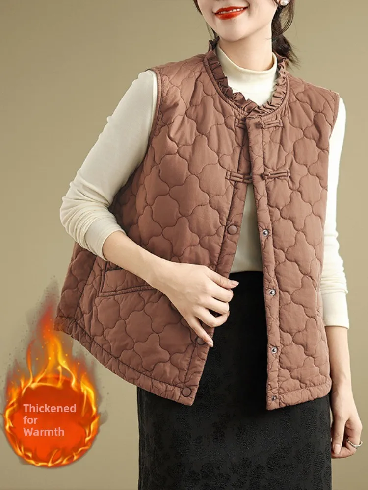 Ele Winter-Baumwollweste für Damen, leicht, warm, Kürbismuster, faionable Mommy Sle Oulder Pad Weste Top