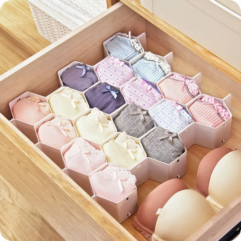 

Compartment Drawer Storage, Plastic Organizer Box, Lattice Divider, Honeycomb Nest Underwear Panties Socks, 8 PCs, 16 PCs