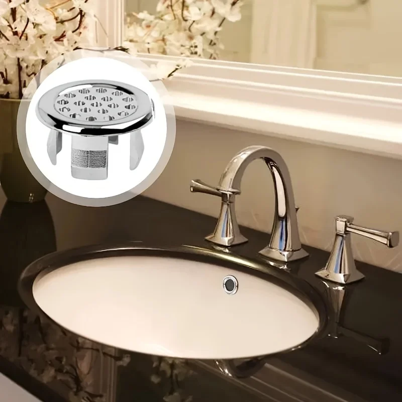2-6pcs Chrome Sink Drain Covers Leak-Proof Easy-Install Basin Overflow Plugs for Bathroom Kitchen Round Countertop Sink Access