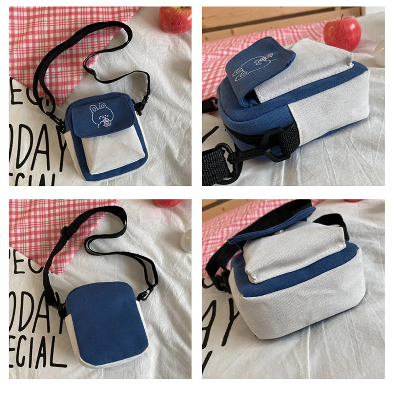 Bolso de hombro de lona para mujer, bandolera pequeña de moda coreana para niña, estudiantes, bolsos femeninos de tela de algodón