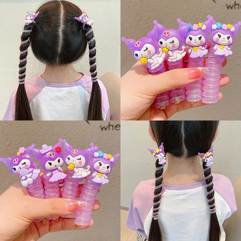 Sanrio Kuromi Cute Colorful Telephone Wire Hair Rope For Kids Fashion Spiral Hair Ties Kawaii High Ponytail Elastic Rubber Band