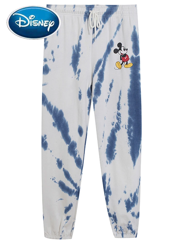 

Disney Sweet Mickey Mouse Tie Dye Cartoon Print Fleece Long Pants Women Streetwear Jogging Fall Winter Running Fitness Trousers