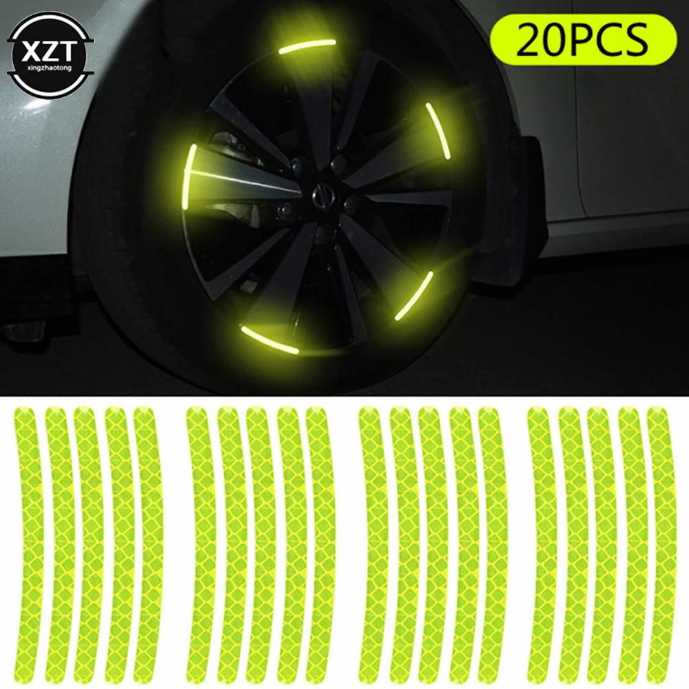 20pcs Wheel Hub Reflective Stickers Anti Scratch Auto Body Decorative Rim Tape Strips Warning Passing FOR Car Bicycle Motorcycle