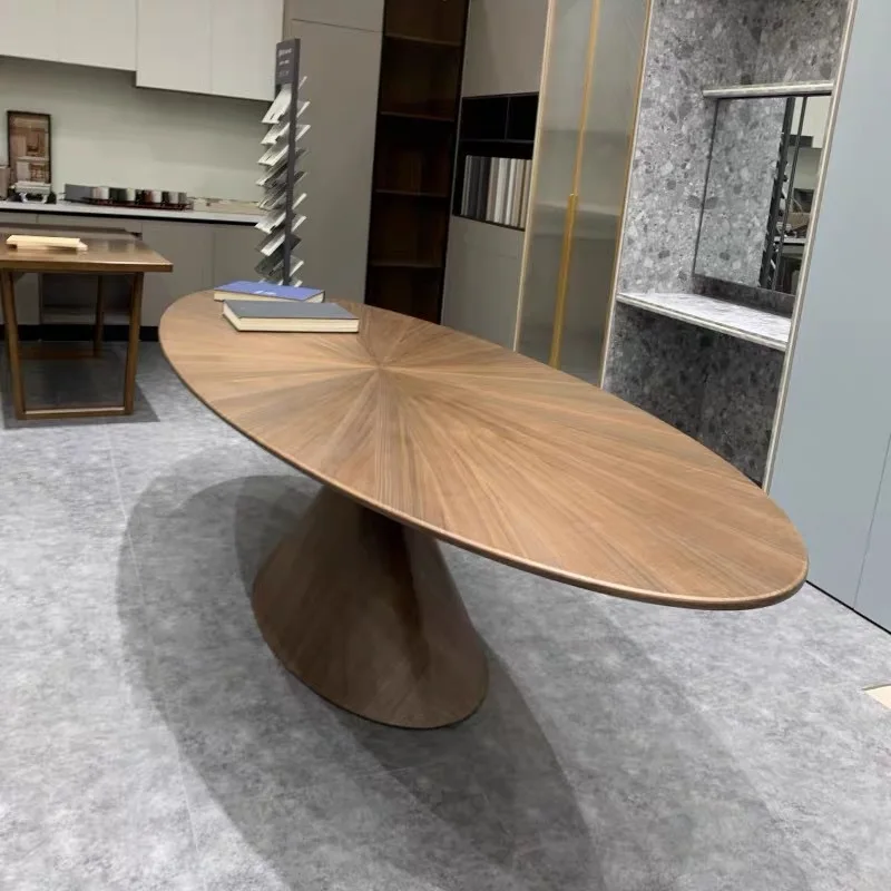

Tea table flying saucer dining table villa high-end designer oval Italian balance all solid wood special-shaped