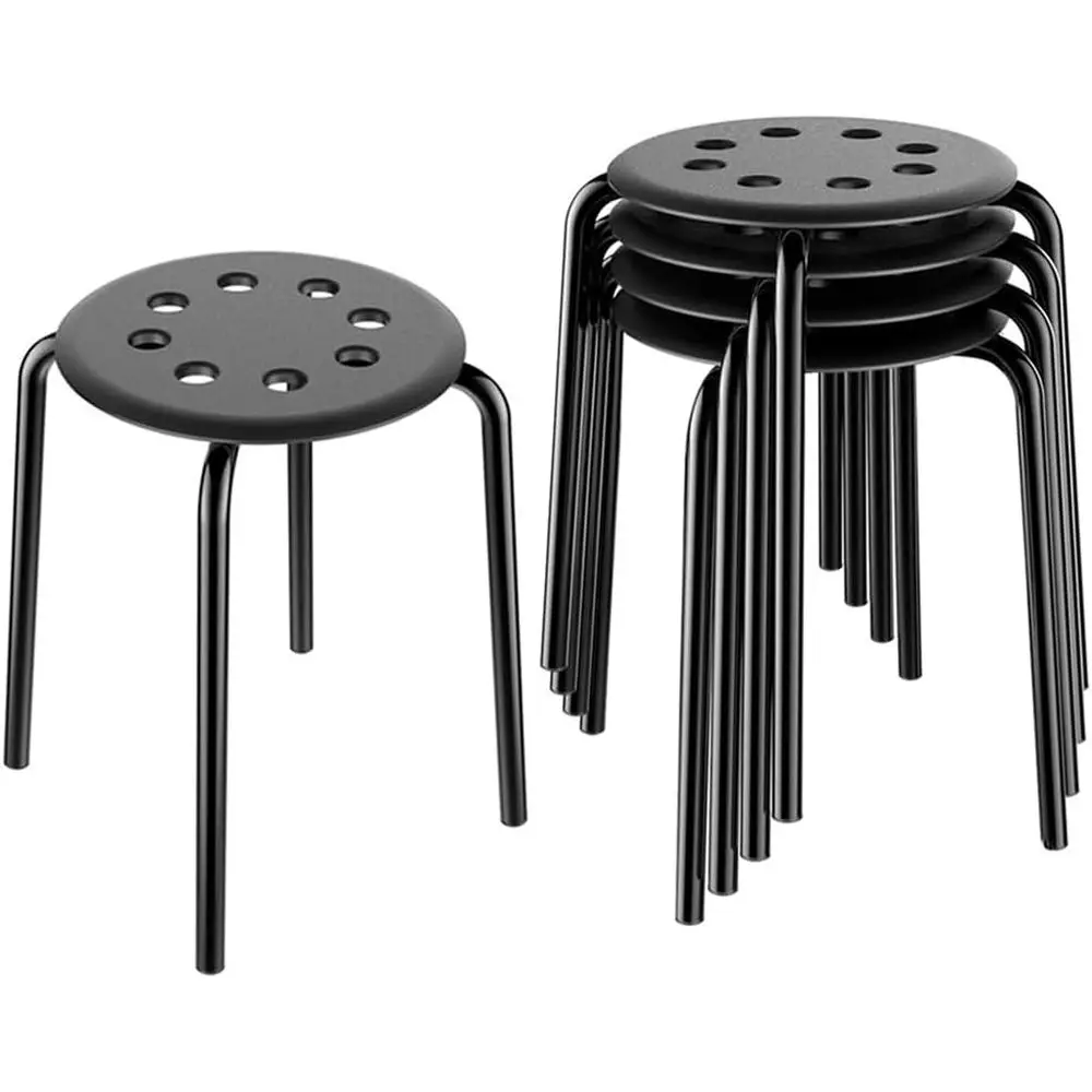 

Portable Plastic Stackable Stools with Flexible Backrest, 17.3 inches Tall, Black, Pack of 5