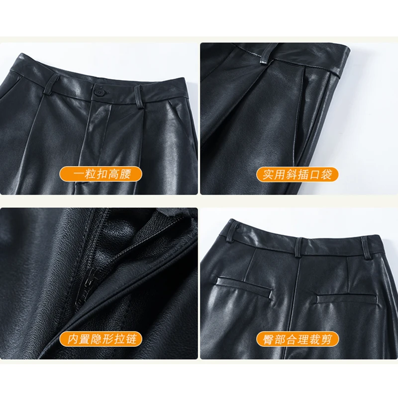 High Quality PU Leather Capri Pants New Women 2026 Autumn Winter Chic Short PU Leather Pants Elegant LeatherTrousers
