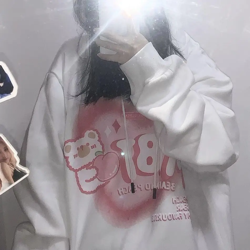 Hooded Black Hoodies Clothing Woman Winter Longsleeve Female Autumn Gothic Shoujo Downtown Street Wear Emo Lady Fur Poleron