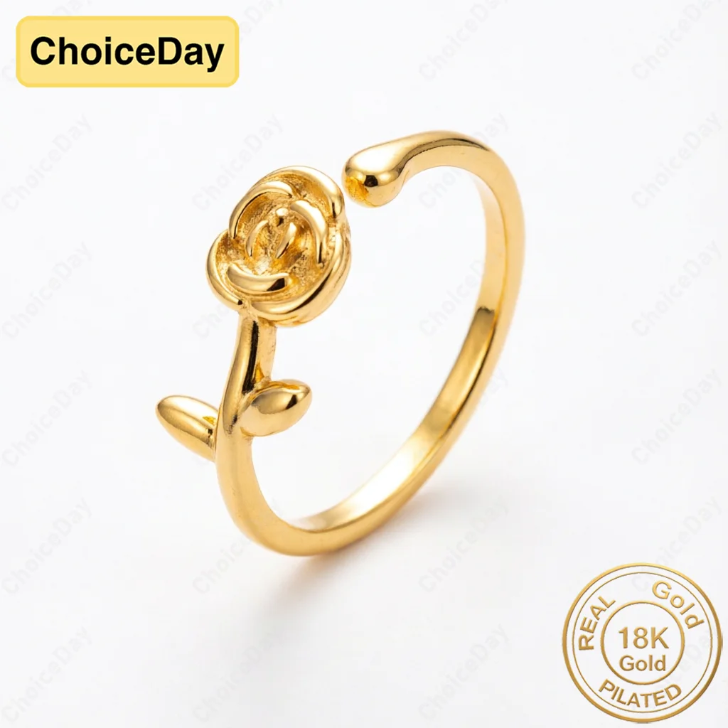 

18K Gold Plated Luxurious Exquisite Rose Open Ring, Stylish Women's Engagement Party Gift Jewelry Accessories