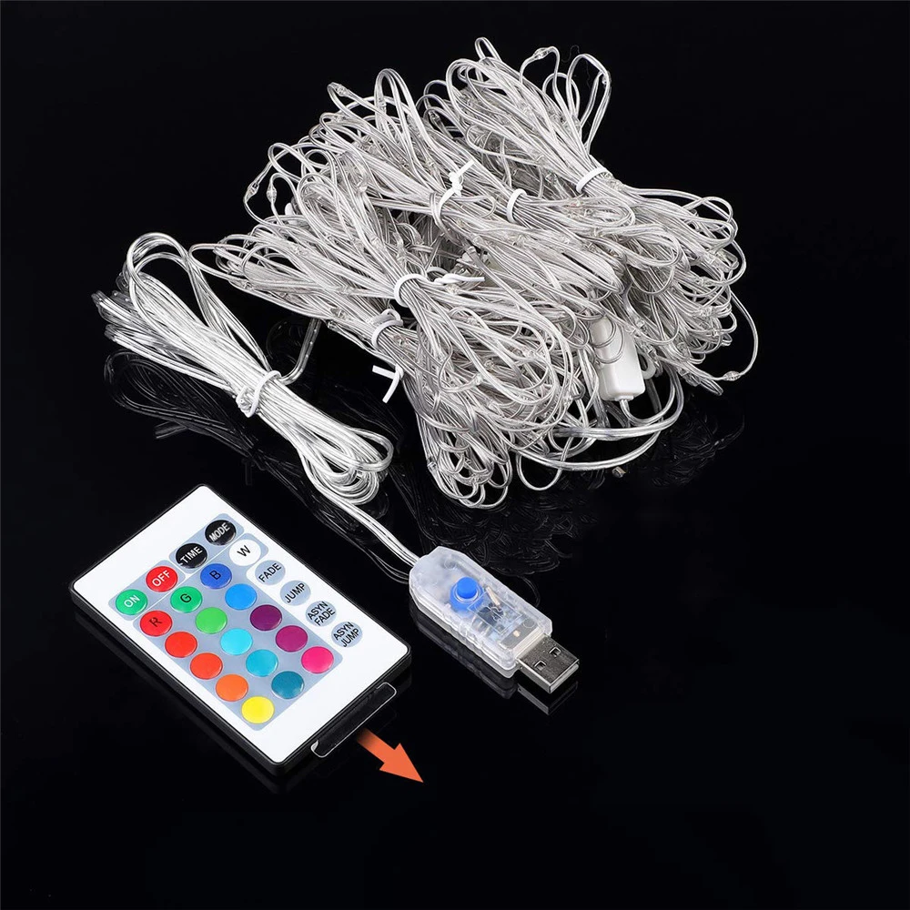 NEW 3*3m RGB 16 Color String Lights Fairy Curtain Lights USB Remote Control Garland for Christmas Window Wedding Party Decor